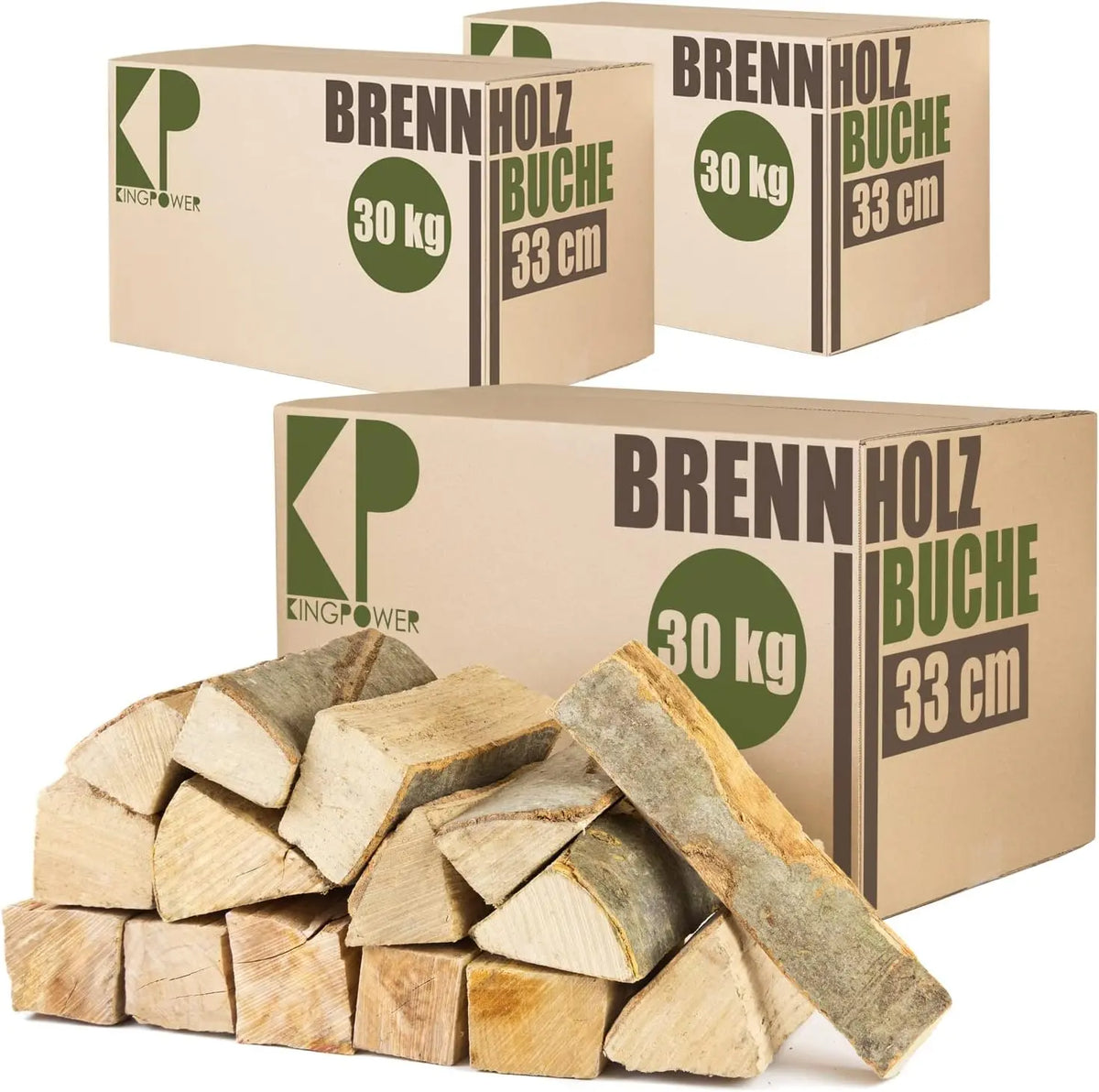 Bois de Chauffage 90 kg pour Poêle et Cheminée Brasero Grill Panier à Feu Bûches de Bois de Hêtre 25 cm – beige/blanc