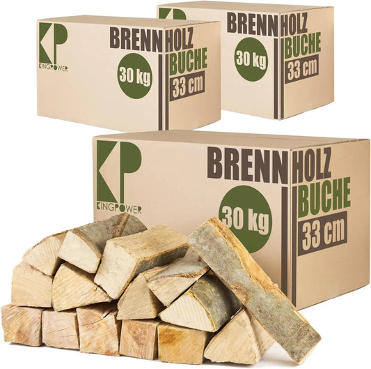Bois de Chauffage 90 kg pour Poêle et Cheminée Brasero Grill Panier à Feu Bûches de Bois de Hêtre 25 cm – beige/blanc
