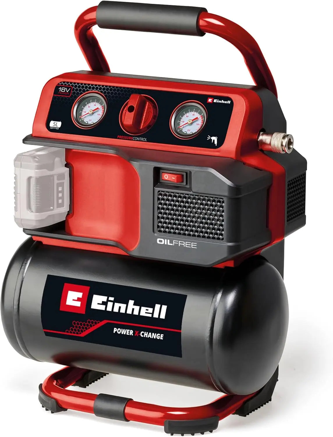 Einhell Compresseur à air portatif sans fil TE-AC 18/75 Li OF-Solo – 75 L/min / 23 l/min, gris/noir/rouge