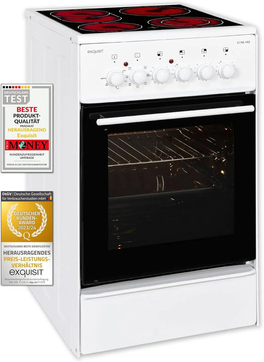 Exquisit ECM8-4BZ Cuisinière Blanc Plaque avec zone à induction A - Fours et cuisinières Cuisinière – 0,68 kWh
