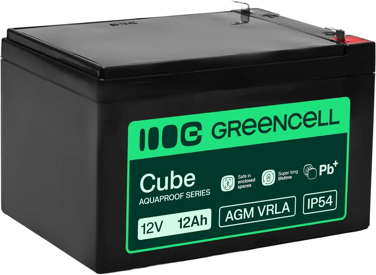 Greencell AGM VRLA 12 V 12 Ah Batterie Gel sans Entretien pour UPS – noir/gris/vert