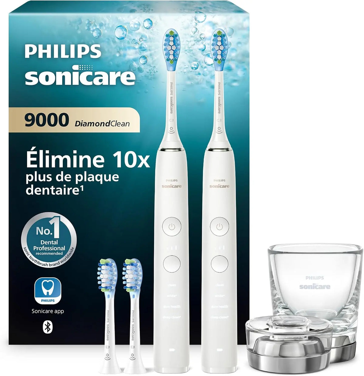 Philips Sonicare DiamondClean 9000 - Brosse à dents électrique avec application – HX9914/62, blanc