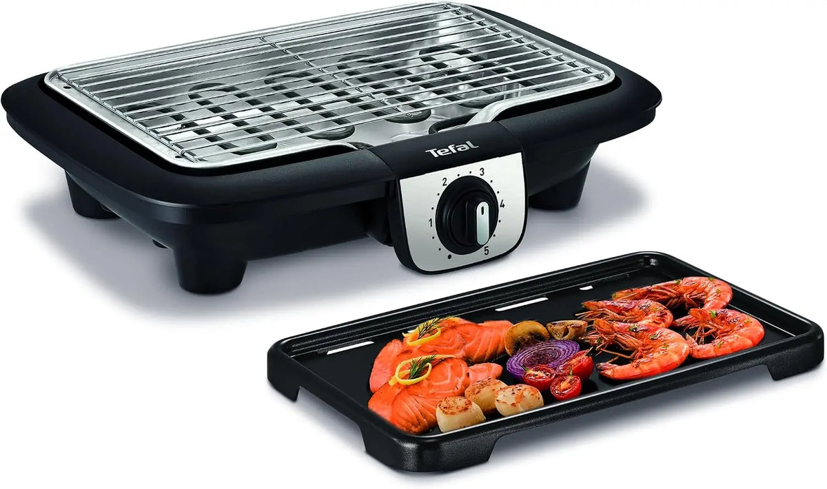 Tefal - EasyGrill 2en1 - Barbecue et Plancha de table - 4 personnes - 2100w – gris/noir