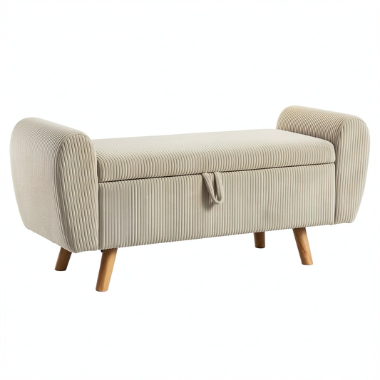 Lit, en velours côtelé, avec rangement, rembourré, coloris beige, 150 x 45 x 51 cm, pour la chambre