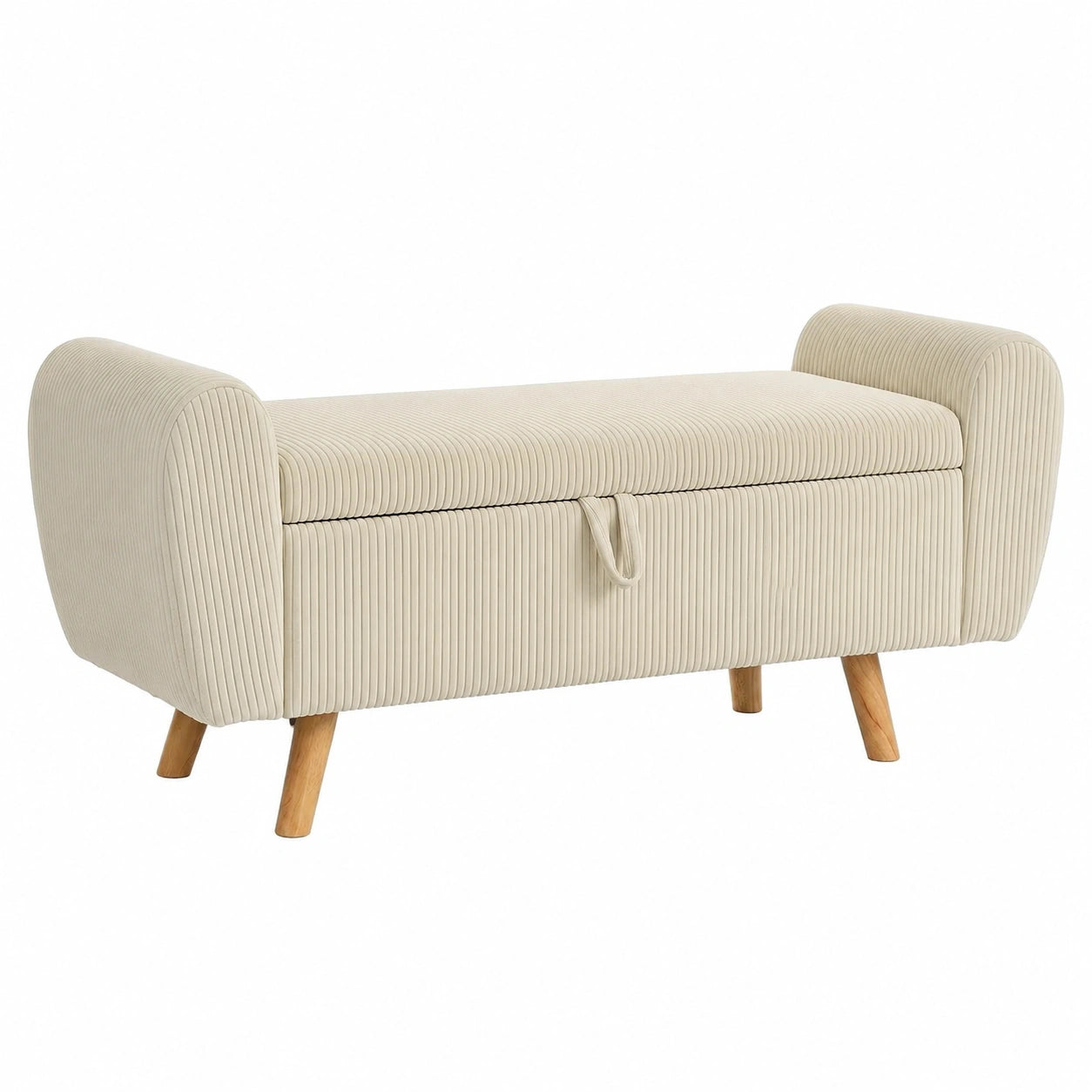 Lit, en velours côtelé, avec rangement, rembourré, coloris beige, 150 x 45 x 51 cm, pour la chambre