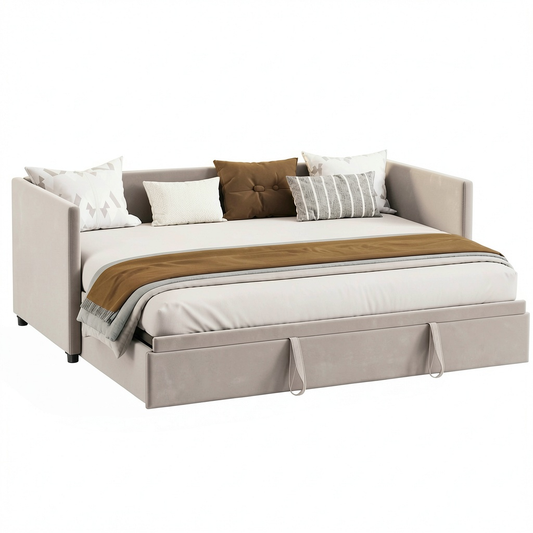 Canapé convertible, extensible, avec sommier, rembourré, en velours, 180 x 200 cm, coloris gris, pour le salon ou la chambre d’amis