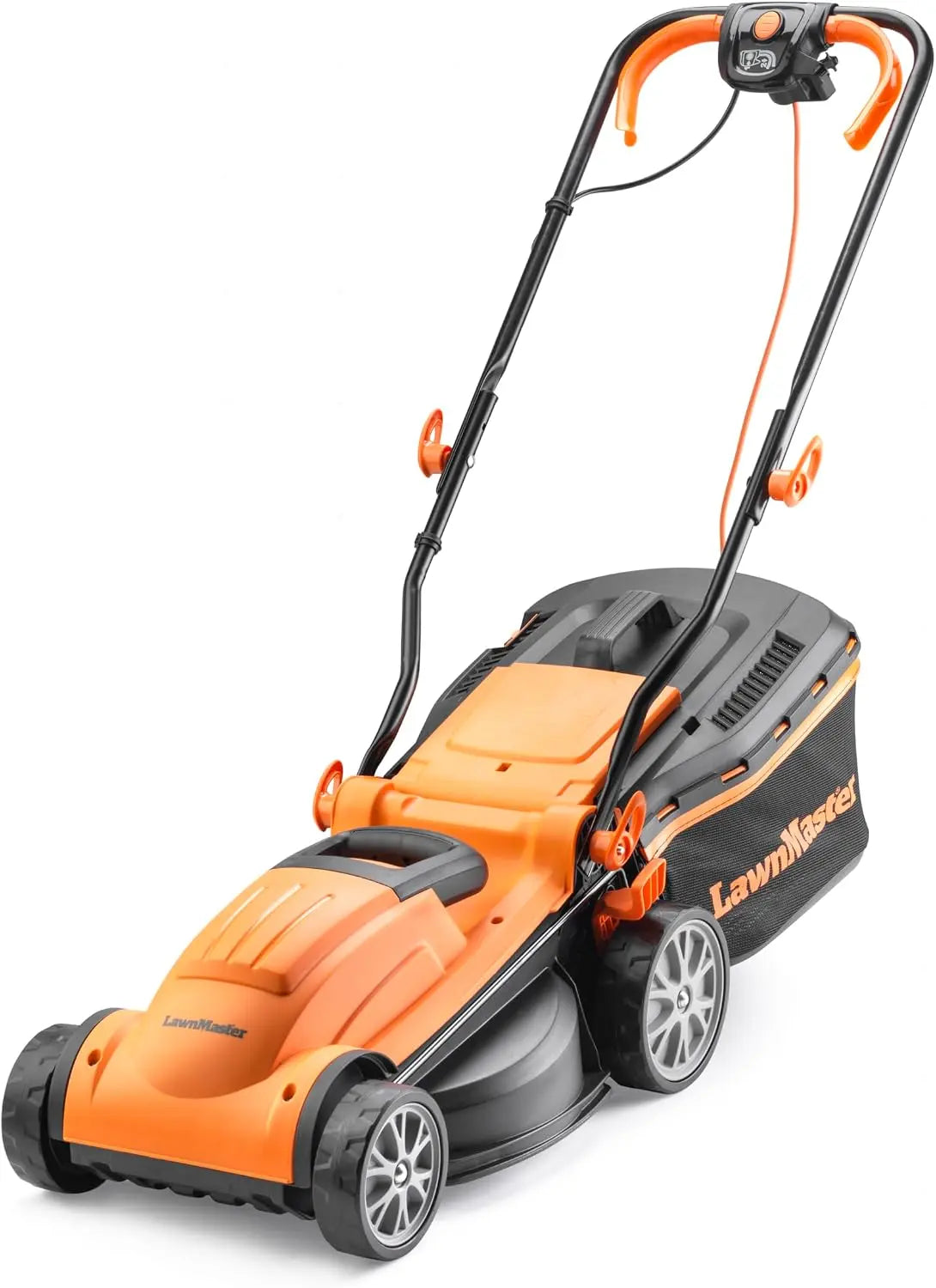 LawnMaster Tondeuse à gazon électrique 1400 W avec largeur de coupe de 34 cm – gris/orange