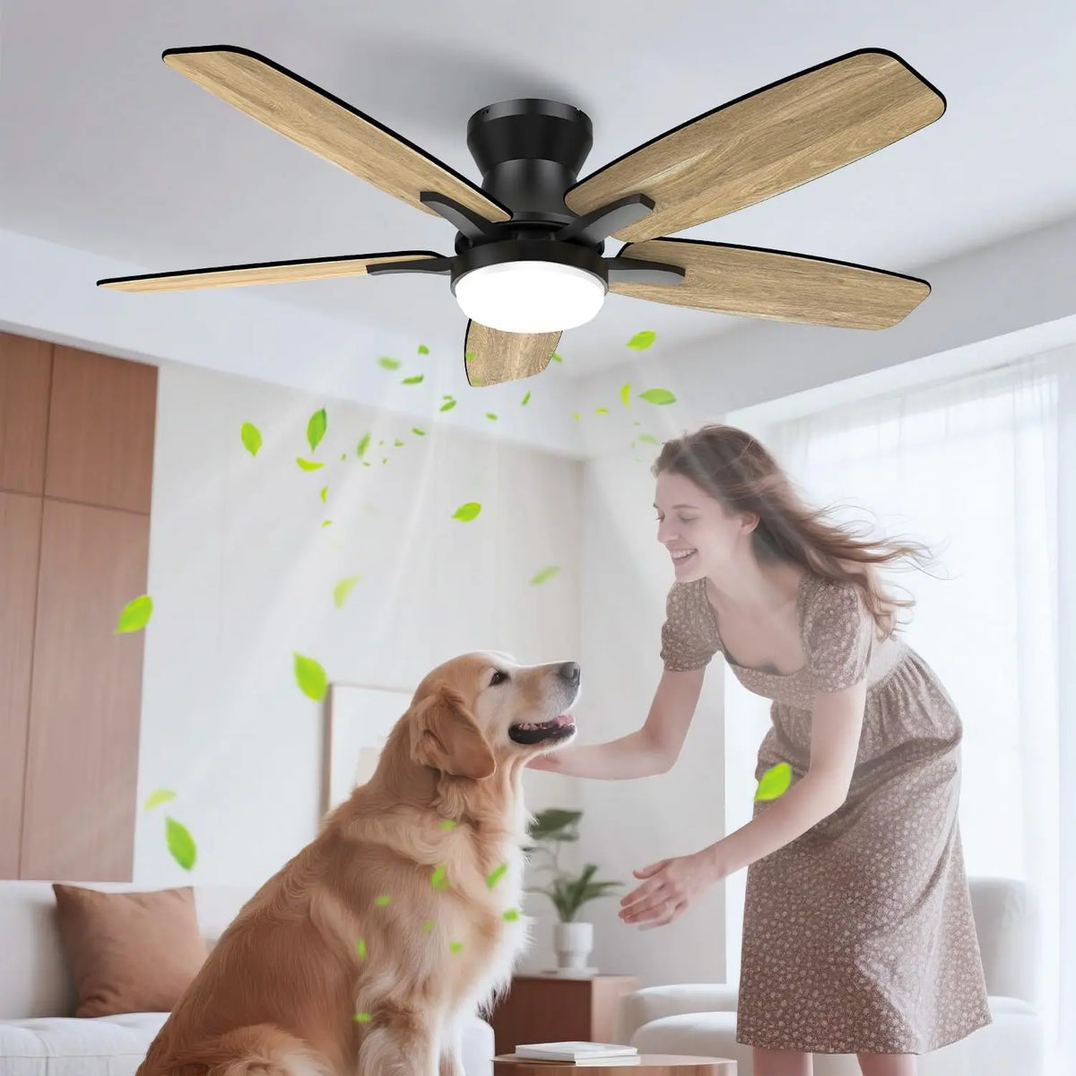 Airwit 106cm Ventilateur de Plafond Silencieux avec Lumière et Télécommande – 18 W, gris/beige