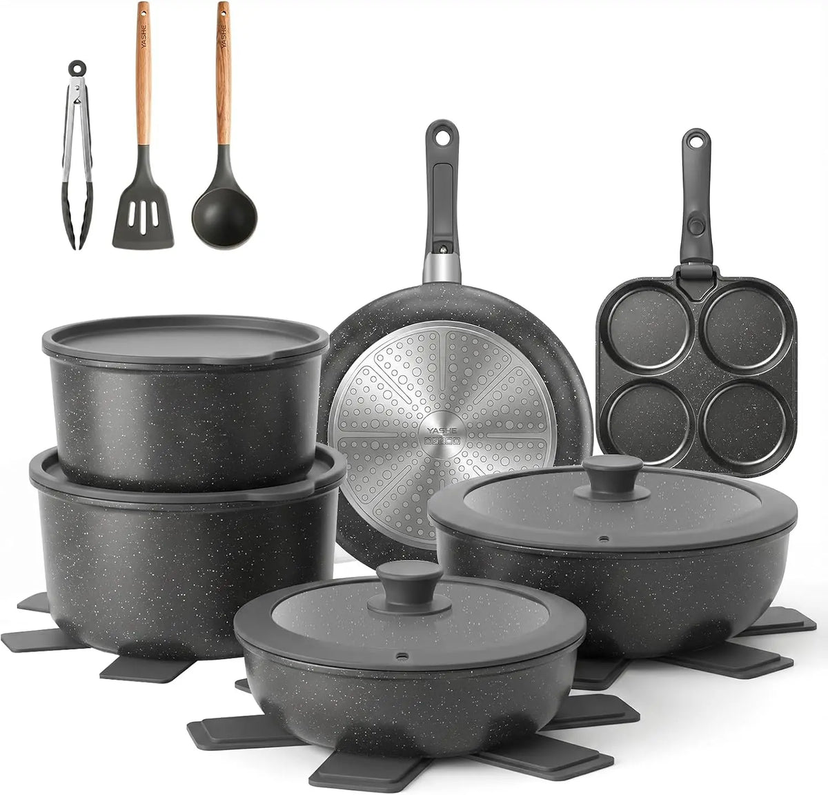 YASHE Batterie de Cuisine Induction Antiadhésive - Gris