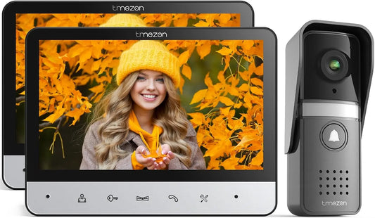 TMEZON Visiophone Connecté 4 Fils Kit avec 2 moniteurs 7' – gris/orange/noir