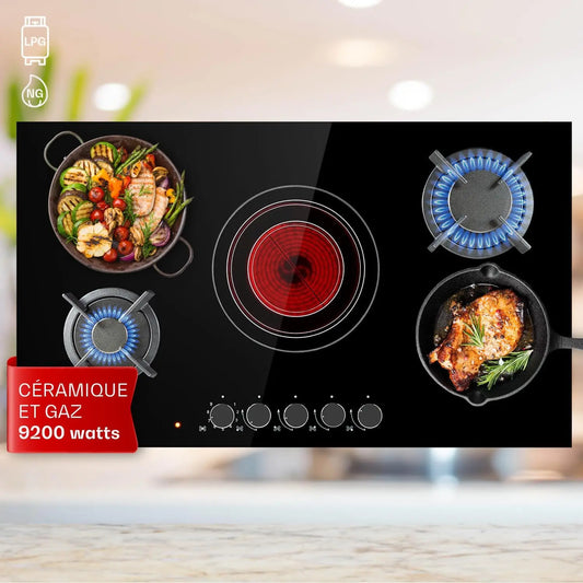 Klarstein Plaque de Cuisson Gaz et Vitrocéramique 5 Feux – 9,2 kW, argenté