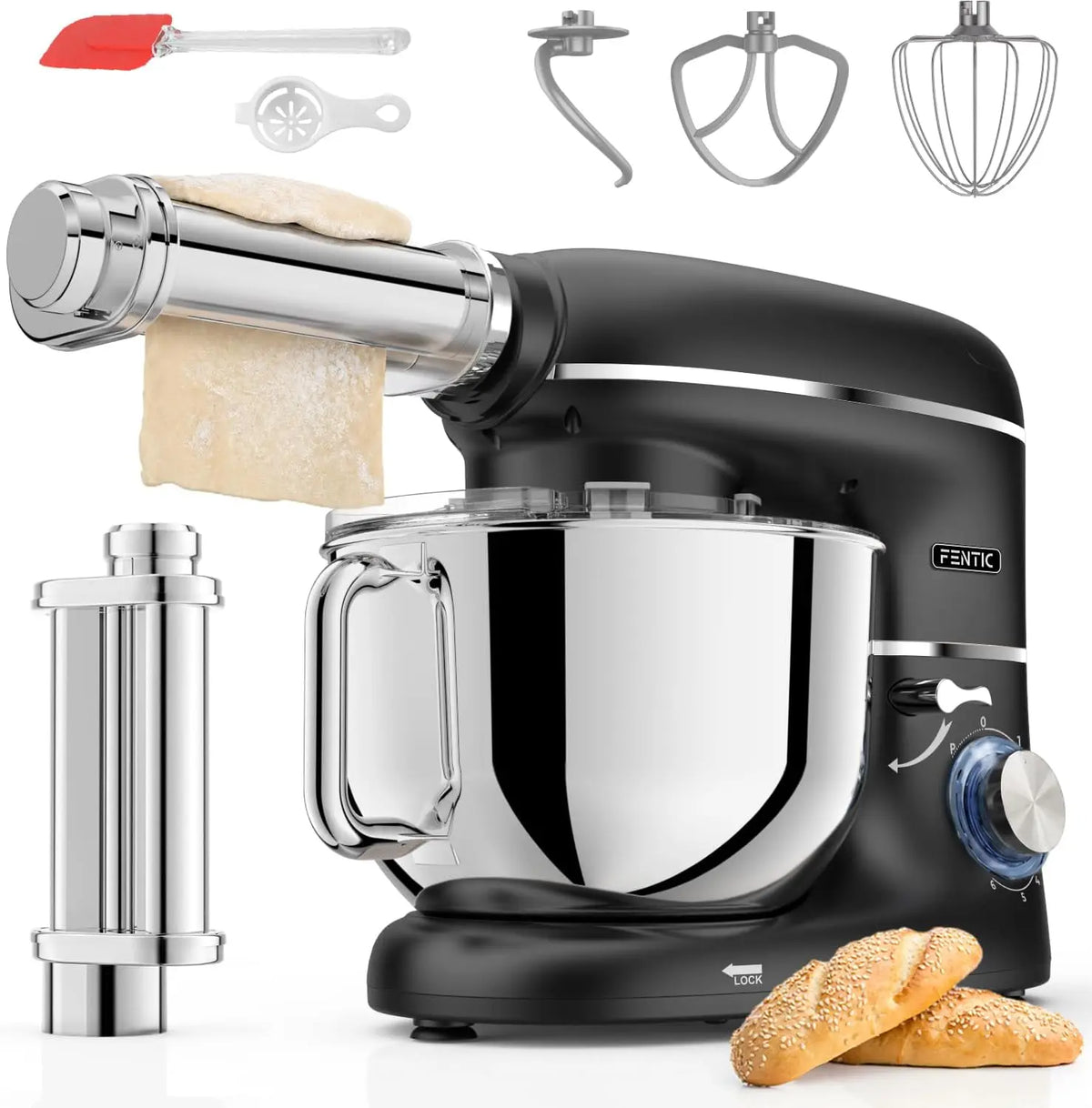 Robot Pâtissier avec Machine a Pates Fraiche – 2000 W, 6,2 L, noir