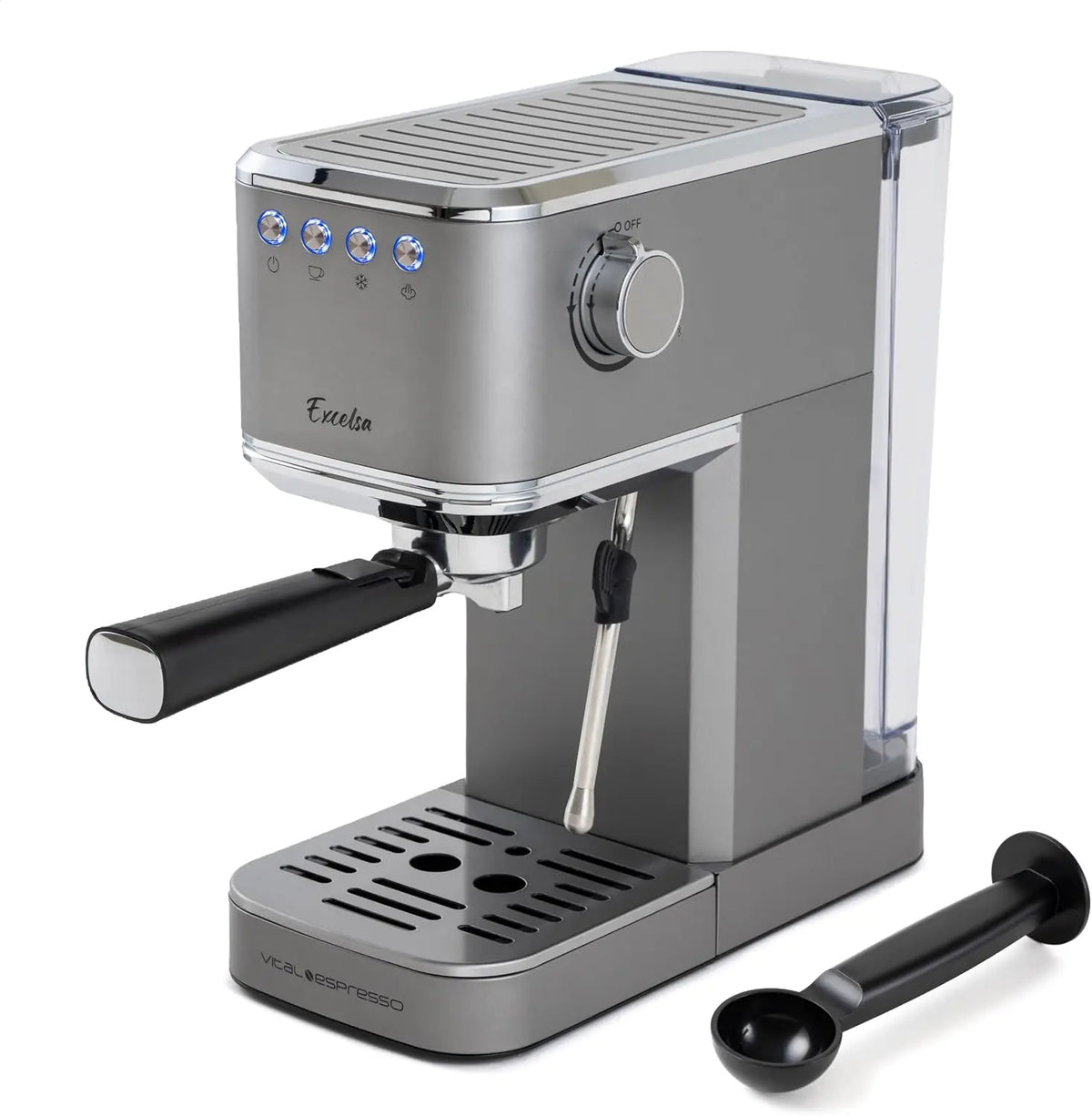 Cafetière Expresso Machine À Café Semi Automatique 20Bars 1350W Glacé Thermoblock Panneau Numérique – 1,2 L, gris