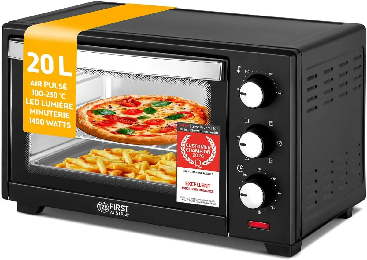 TZS First Austria - Mini Four 20L 1380W - Four avec réglage de la température jusqu'à 230°C - – gris/noir