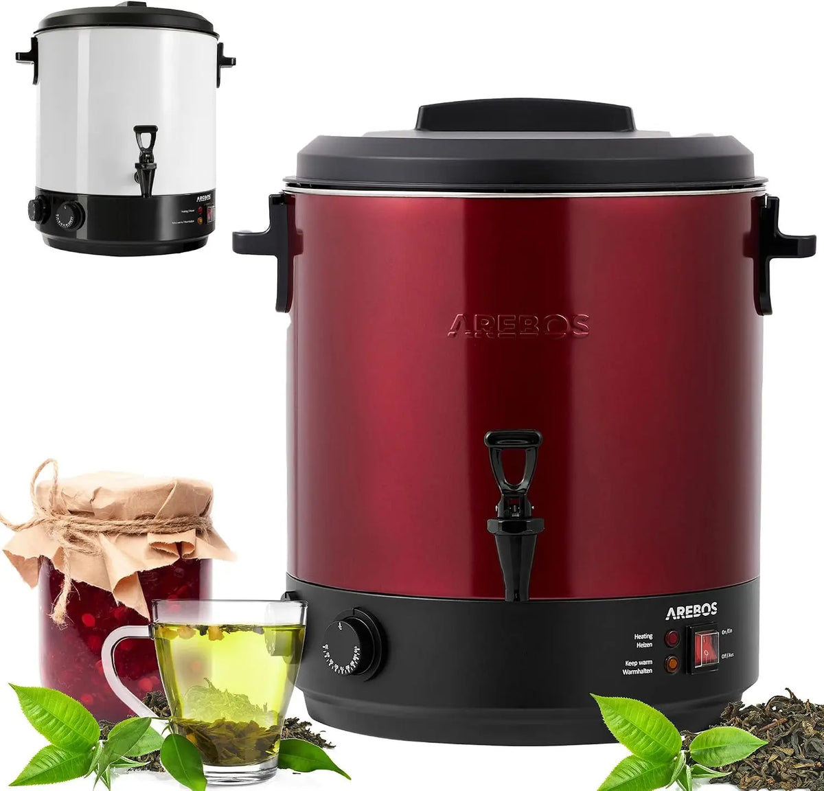 Arebos Autocuiseur automatique 1800 W casserole ou autocuiseur – 28 l / 1 litre, rouge/gris/noir