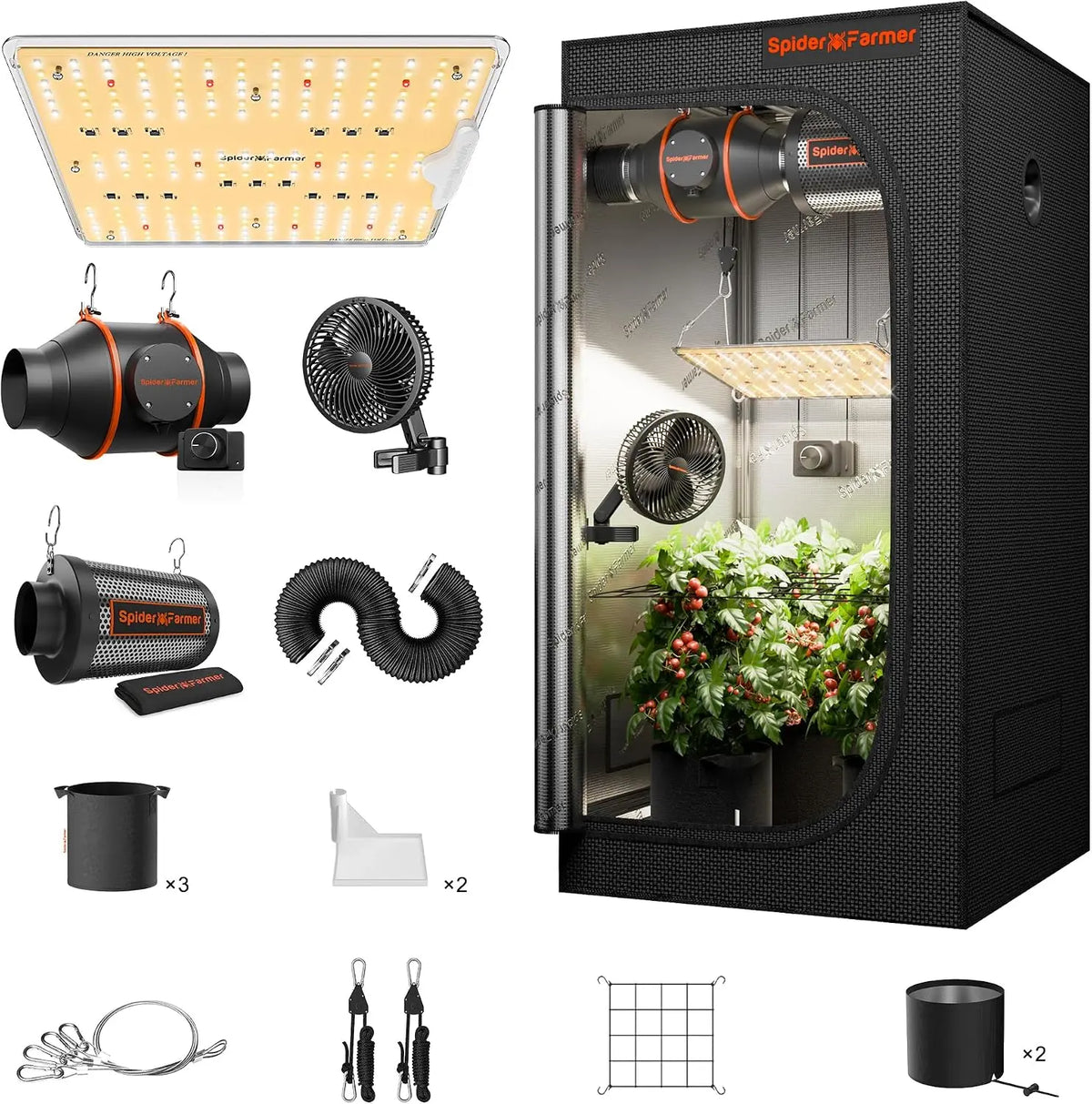 SPIDER FARMER SF1000D Tente de Culture Kit Complet Lampe de Culture LED Plein Spectre Samsung LM301B LEDs – gris/noir