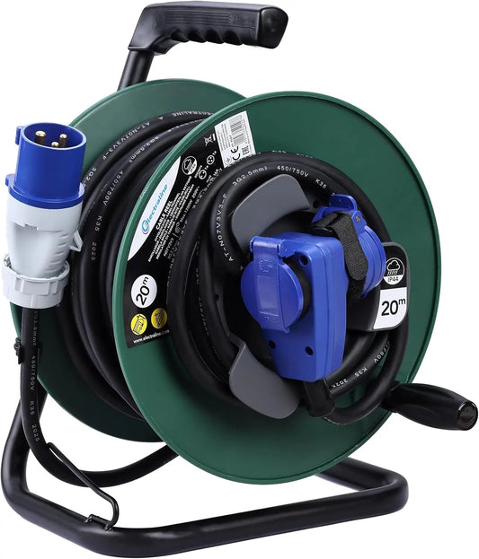 Electraline 49207 Rallonge avec enrouleur de câble 20M pour camping-car – AT-N07V3V3-F, noir/gris/vert