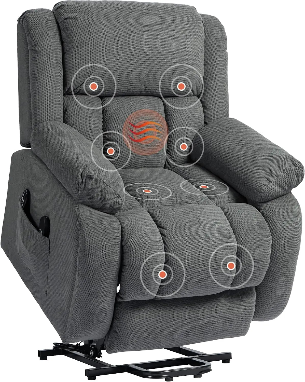 HOMCOM – Fauteuil Releveur Électrique Chauffage Massage par Vibration Gris