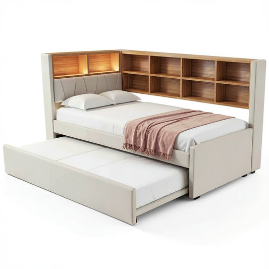 Canapé convertible, avec rangement, avec éclairage LED, avec prise intégrée, 90 x 200 cm, pour le salon ou la chambre d’amis