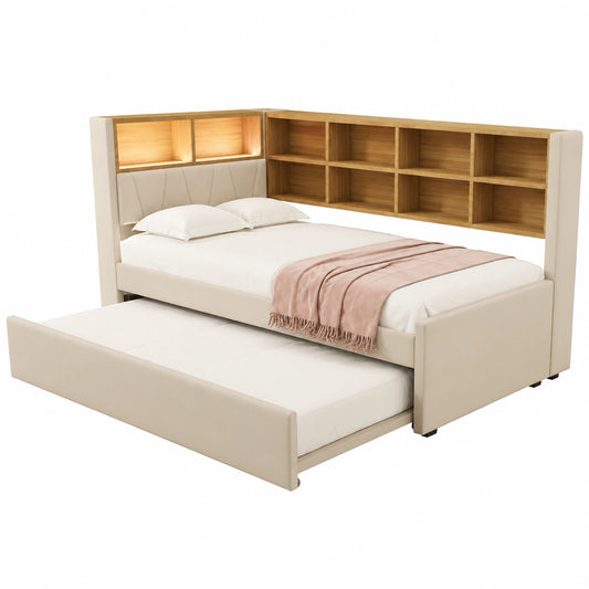 Canapé convertible, avec rangement, avec éclairage LED, avec prise intégrée, 90 x 200 cm, pour le salon ou la chambre d’amis