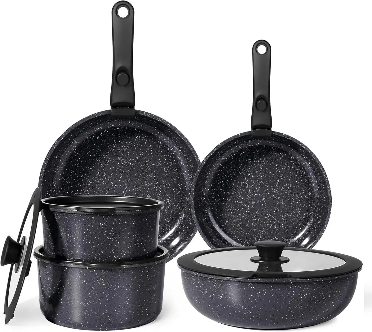 GiPP Set de Casseroles et Poêles Antiadhésif en Granit 11 Pièces – gris/noir