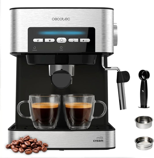 Cecotec Machine à Café Espresso Power Espresso 20 Matic Elite. 850W – 1,5 Litres, noir/gris