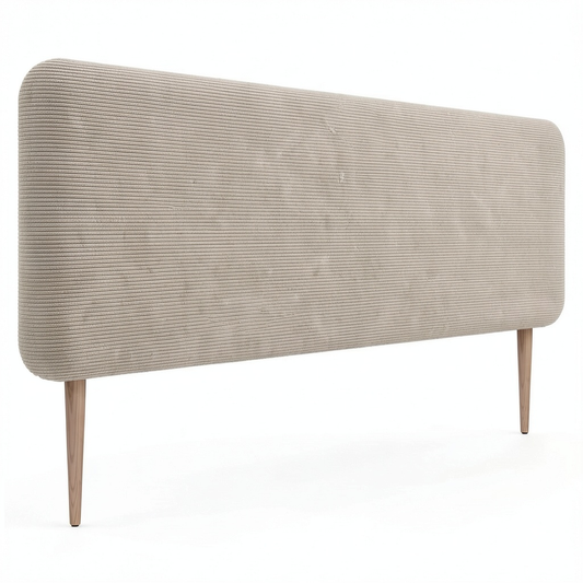 Lit, en velours côtelé, coloris beige, pour la chambre