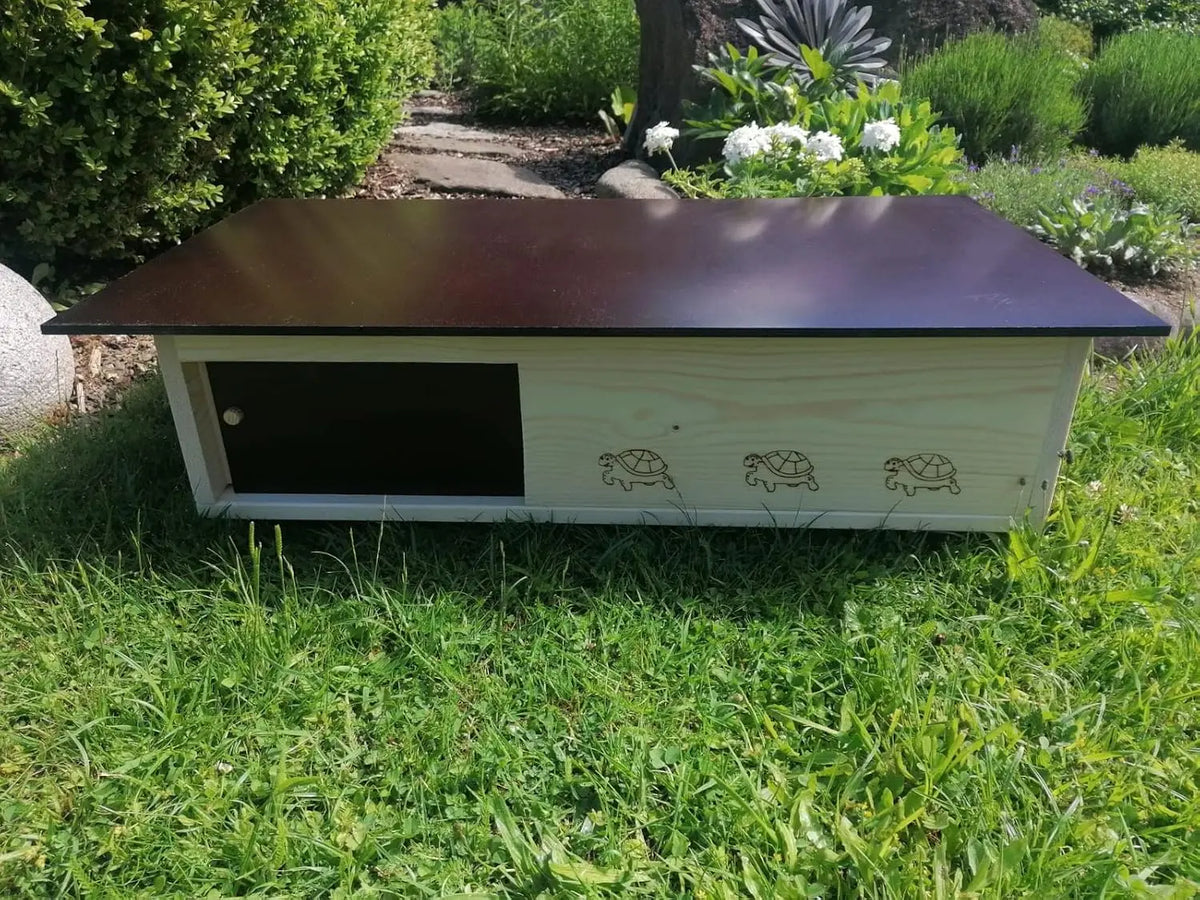 Abri pour Tortues de en Bois Massif brûlé SH6 - Résistant aux intempéries avec Sol et Porte - Ventilation – vert/gris/noir
