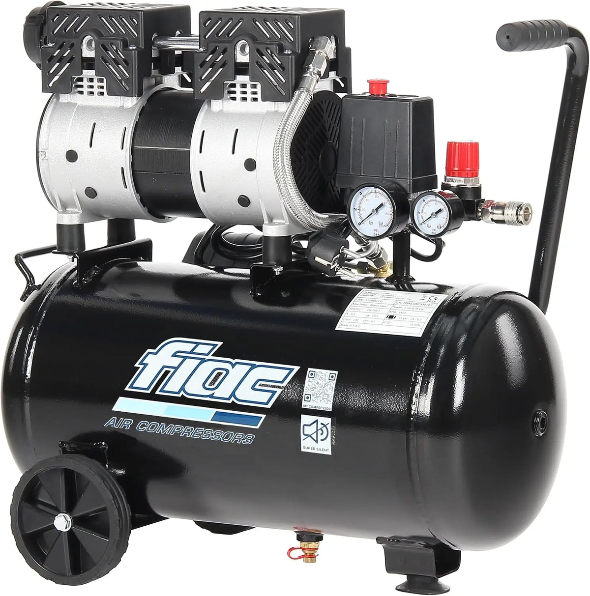 FIAC Supersilent 24 silencieux compresseur à air mobile – 24 Litre, 130 l/min, noir/argenté