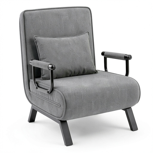 Canapé convertible, réglable, rembourré, 80 x 74 x 82 cm, coloris gris, pour le salon ou la chambre d’amis
