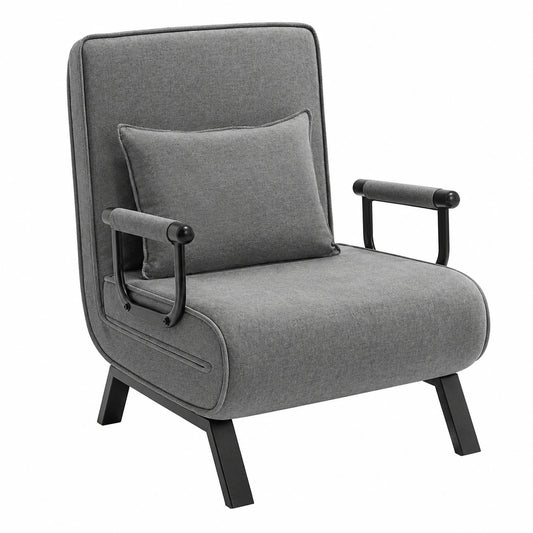 Canapé convertible, réglable, rembourré, 80 x 74 x 82 cm, coloris gris, pour le salon ou la chambre d’amis