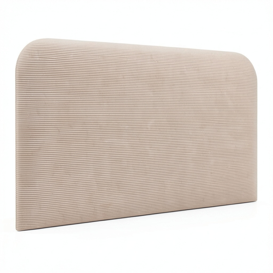 Lit, rembourré, en velours côtelé, coloris beige, pour la chambre